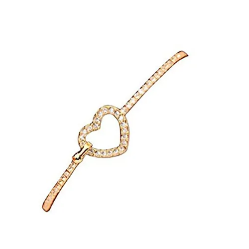 Vista 2 de JUNYY Delicada pulsera con dije de corazón hueco de diamantes de imitación para mujeres y niñas, pulsera de fiesta de cumpleaños (dorado)