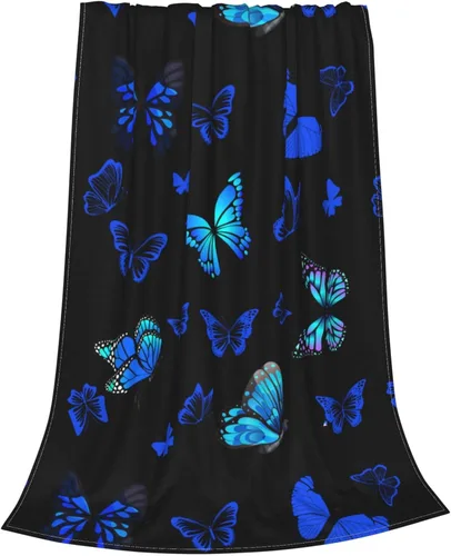 Vista 3 de Manta suave y cálida de mariposa azul, manta de cama ligera de franela de forro polar, regalo para niñas, niños, hombres y mujeres, silla, sofá, 50