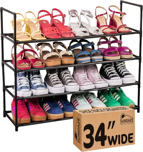 Vista 11 de Sundaze Zapatero - Zapatero de 2 niveles para entrada de puerta delantera, organizador de zapatos largo resistente para armario, dormitorio