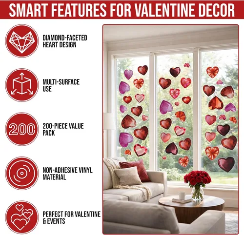 Vista 2 de Iconikal Decoración para ventana del día de San Valentín con corazones de diamante