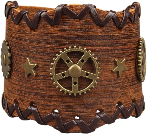 Vista 57 de Jeilwiy Pulseras de cuero punk para hombres, pulseras hechas a mano, brazalete ancho, joyería trenzada, color negro y marrón, ajustable, regalos