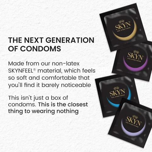 Vista 4 de SKYN Selection - Paquete variado de preservativos sin látex, 12 unidades, con condones SKYN Elite extra lubricados ultrafinos sin látex, 12