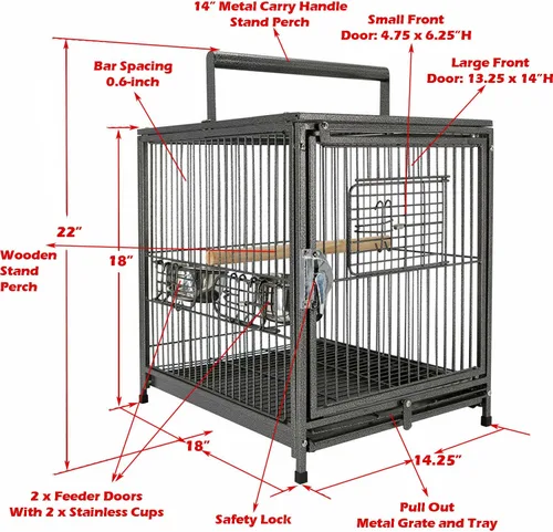 Vista 2 de Portátil resistente viaje pájaro loro portador jaula alimentación tazón juego soporte con mango