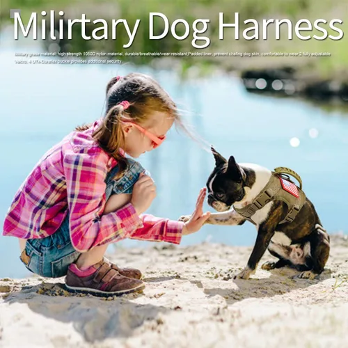 Vista 2 de Chaleco táctico de servicio para perro, K9 ajustable militar de trabajo, resistente al agua, cómodo chaleco para perro MOLLE con asa (XS, caqui)