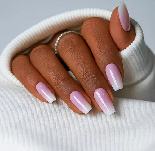 Vista 41 de CurvLife - Uñas postizas cuadradas cortas a presión, color blanco brillante Cuadrado Gradiente Blanco