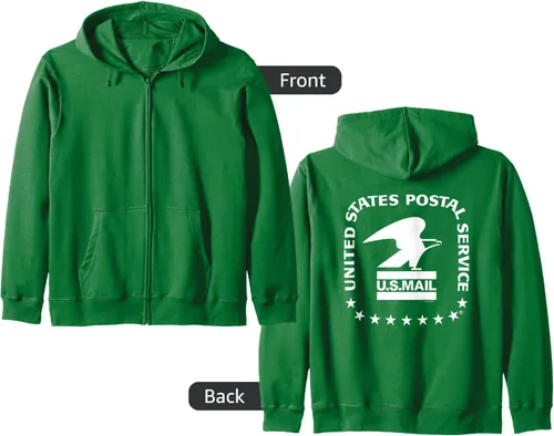Vista 9 de USPS - Sudadera con capucha y cremallera con sello de correo aéreo de, Gris Negro