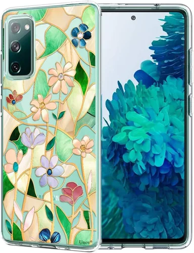 Vista 11 de Unov Funda para Galaxy S20 FE, transparente con diseño, ajuste delgado, buen agarre, funda de teléfono en relieve, cubierta protectora a prueba