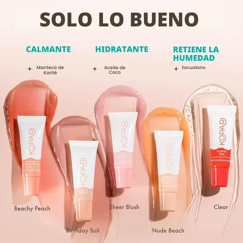Vista 5 de Kopari Coconut Lip Glossy Birthday Suit - Aceite de coco hidratante y humectante, vitamina E y manteca de karité, brillo labial con aceite de coco