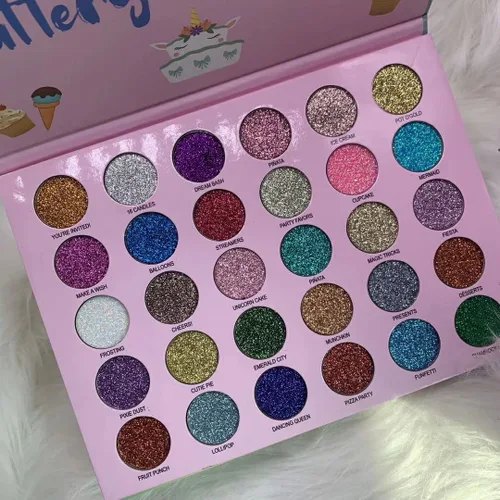 Vista 4 de Paleta de maquillaje de sombra de ojos con purpurina de 30 colores, paleta de sombra de ojos brillante + 1 pincel de sombra de ojos de larga