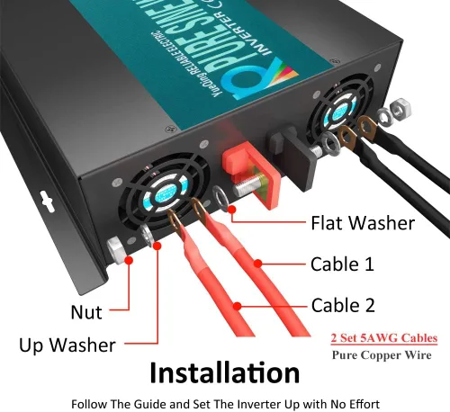 Vista 4 de WZRELB Full Power Endurable 3500W 12VDC a 120VAC 60HZ US DUAL OUTLETS LED Display Pure Onda sinusoidal inversor convertidor de potencia