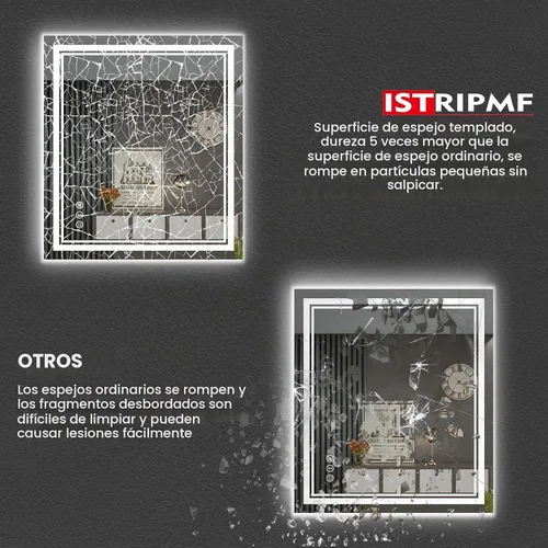 Vista 5 de Espejo de baño LED de 24 x 28 pulgadas, luz frontal y retroiluminada, antiniebla, regulable, espejo de tocador iluminado con memoria, espejo LED