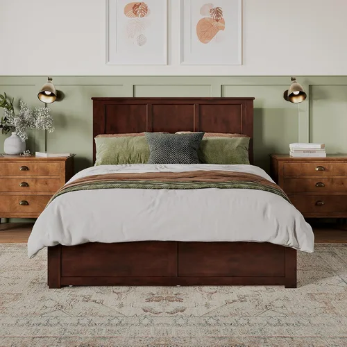 Vista 3 de AFI, Madison - Cama de plataforma Queen con pie de cama y cama nido Twin XL, nogal Nuez