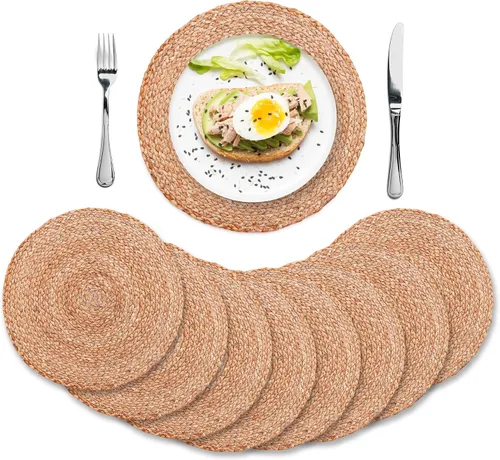 Vista 16 de Eco Crave - Juego de 2 manteles individuales redondos tejidos de yute, natural, 33 cm, estilo boho, rústico, de granja, tejido a mano