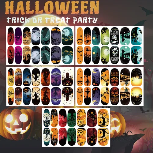 Vista 3 de TailaiMei 10 hojas de calcomanías de Halloween para uñas, tiras de esmalte de uñas, autoadhesivas, envolturas completas con 2 limas de uñas