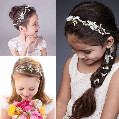 Vista 6 de 2 piezas de diadema de flores para el cabello de novia, diadema de boda, accesorios para el cabello de princesa, perlas de cristal, diadema elegante
