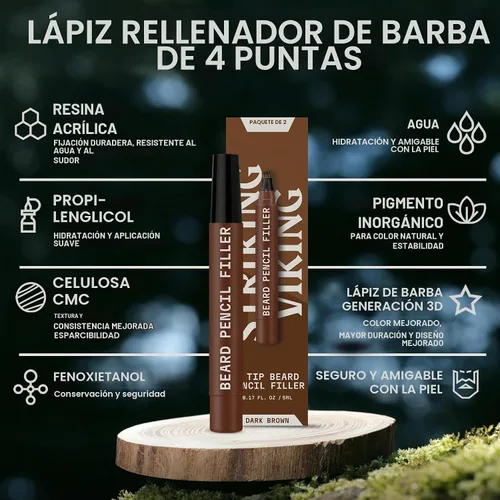 Vista 3 de Striking Viking Lápiz de barba y cepillo de cerdas para hombre, color Marrón oscuro