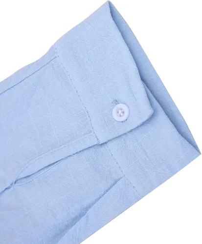 Vista 3 de Camisa de lino de algodón para hombre casual con botones manga larga para verano para la playa ajuste regular para cambray