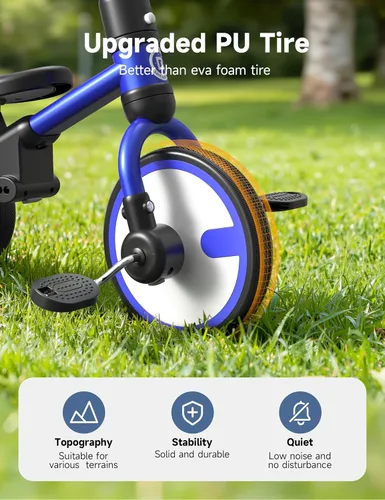 Vista 7 de besrey Triciclo para niños pequeños con rueda de repuesto, bicicleta para niños de 1 a 3 años, triciclo 5 en 1 para niños con asa de empuje