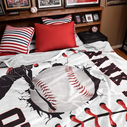 Vista 3 de Mantas de Béisbol Personalizadas con Nombre y Números, Mantas de Franela Personalizadas para Juegos de Equipo de Béisbol, Regalos para Niños Amantes