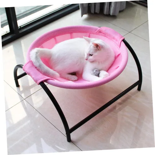 Vista 2 de UKCOCO Hamaca elevada para gatos, elegante y duradera para mascotas para uso en interiores y exteriores, marco elegante para descansar y relajarse