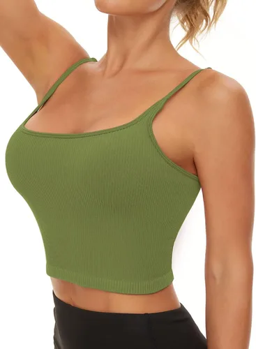 Vista 2 de FelFory Longline - Sujetador deportivo sin costuras para mujer, brasier deportivo acanalado para entrenamiento, top acolchado para fitness, yoga