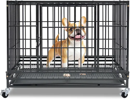 Vista 13 de Jaulas de dos niveles de 30 pulgadas para perros pequeños, jaula para perros de tamaño mediano para 2 perros, jaula resistente para perros, perreras