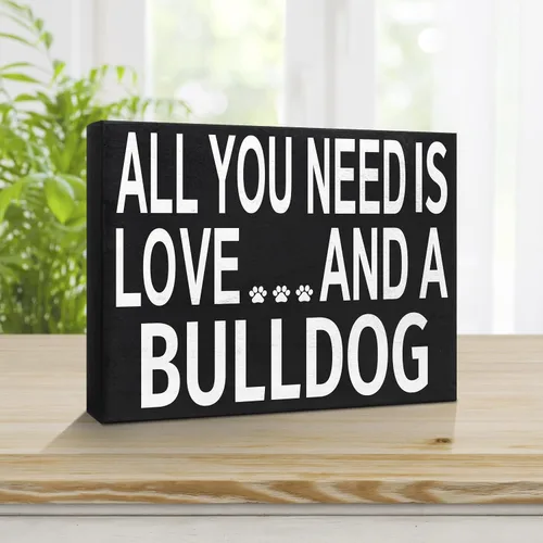 Vista 5 de JennyGems Letrero de madera con texto en inglés «All You Need is Love and a Bulldog», decoración de regalo para mamá de Bulldog y colgar