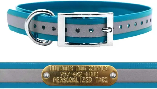 Vista 7 de Outdoor Dog Supply Collar de perro con anillo en D impermeable reflectante resistente de 1 pulgada para perros medianos y grandes con placa