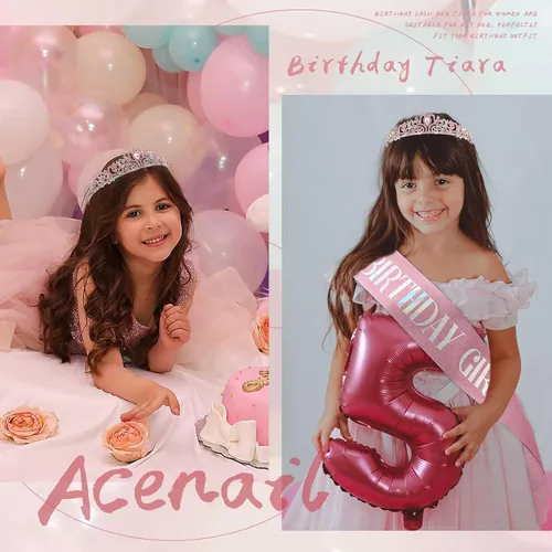 Vista 4 de Acenail Corona de cumpleaños para niña, banda de cumpleaños, tiara de cumpleaños para niñas, coronas de cumpleaños con diamantes de imitación