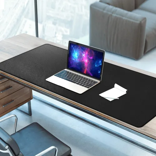 Vista 3 de Vyaaa 63" x 24" PU Leather Desk Mat, Black Large Mouse Pad Extra Large Office Desk Mat, Non-Slip Desk Blotter, Laptop Desk Pad, Waterproof Desk