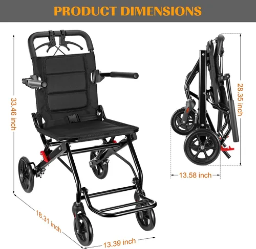 Vista 2 de Silla de ruedas ligera, silla de ruedas plegable portátil con frenos de mano de bloqueo, sillas de ruedas plegables para adultos y personas mayores