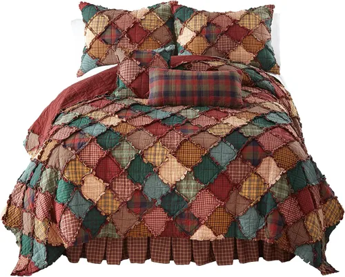 Vista 4 de Donna Sharp Edredón de algodón tamaño King - Campfire Lodge Patrón de piezas y patchwork, lavable a máquina