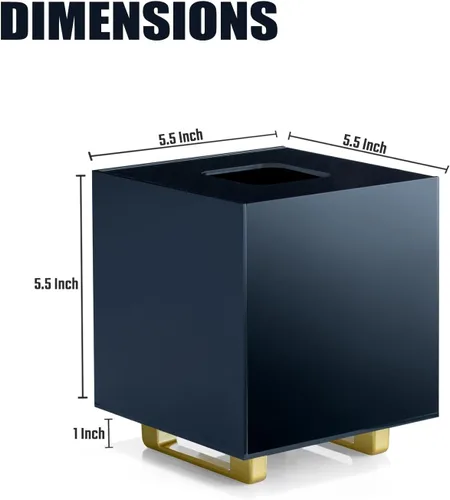 Vista 2 de YoBa Caja de pañuelos de acrílico negro grueso, dispensador cuadrado de caja de pañuelos con patas de aluminio chapado en oro para baño, cocina