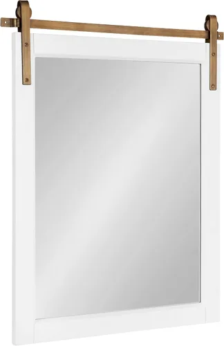 Vista 12 de Kate and Laurel Skylan - Espejo de pared decorativo de madera con marco de granja, 38 x 27 pulgadas, blanco y negro; espejo de pared de transición