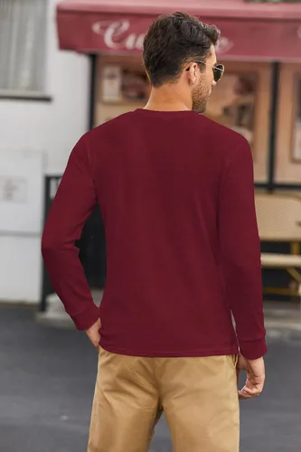 Vista 5 de COOFANDY Camisas Henley de manga larga para hombre con bolsillo