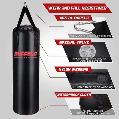 Vista 3 de Buffalo Gear Saco de boxeo de agua pesada, 225 libras, 165 libras, 86 libras, saco de boxeo ajustable para kickboxing, boxeo, gimnasio