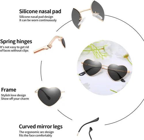 Vista 6 de Gafas de sol polarizadas con forma de corazón para mujer, con marco de metal, protección UV, A1 marco dorado lente rosa