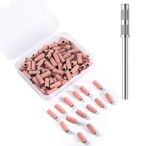 Vista 18 de 100 piezas de bandas pequeñas de lijado de uñas para taladro de uñas, bits mini de 3.1mm de mandril de lijado de uñas de grano 80 para uñas