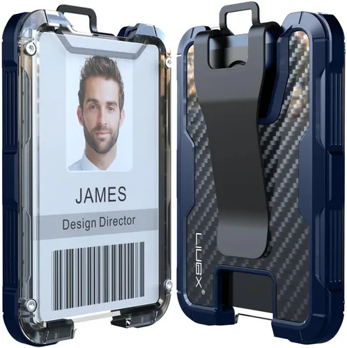 Vista 12 de LIUGX Porta-credenciales de Fibra de Carbono, Portador de Tarjetas de Identificación con Clip de Metal - Billetera Portátil de Servicio Pesado