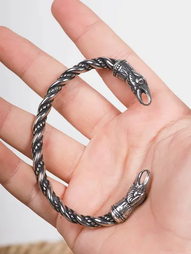 Vista 4 de HAQUIL Pulsera vikinga de acero inoxidable con cabeza de oso de lobo, cuervo y oso para hombre, joyería vikinga, regalos