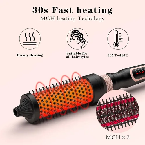 Vista 3 de K&K - Cepillo térmico 3 en 1 con calentamiento iónico redondo, crea volumen y un estilo de cabello más suave para cabello completamente seco