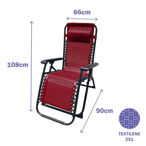 Vista 3 de Marbueno Tumbona Plegable Acero Con Cojin Jardin y Piscina 90X66X108 cm Gravedad Cero Burdeos 10010