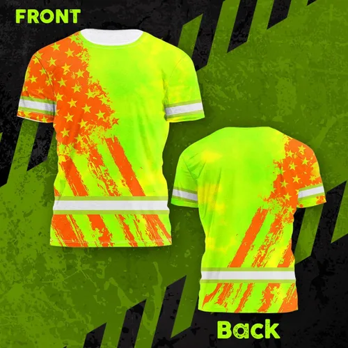 Vista 2 de Camisa de alta visibilidad para hombre, camisas de seguridad reflectantes con nombre personalizado para patriota, patriótico, veterano, militar