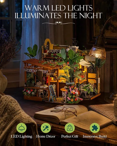 Vista 3 de Rolife Leafree Café DIY Kit de casa en miniatura con luz LED