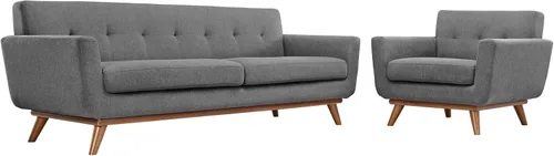 Vista 9 de Modway Engage - Sillón de una pieza tapizado con tela y sofá de dos piezas de estilo de mediados de siglo, Tela, Celeste