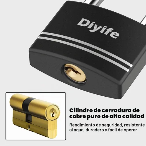 Vista 3 de Diyife [Versión mejorada] Candado de aluminio con llave - Candado de grillete largo impermeable con 2 llaves para escuela, casillero de gimnasio