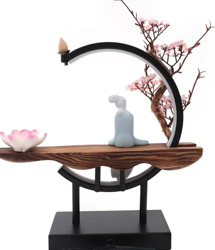 Vista 4 de Lotus - Soporte para quemador de incienso con luz LED, muebles de incensario doméstico, quemador de incienso de reflujo, decoración del hogar