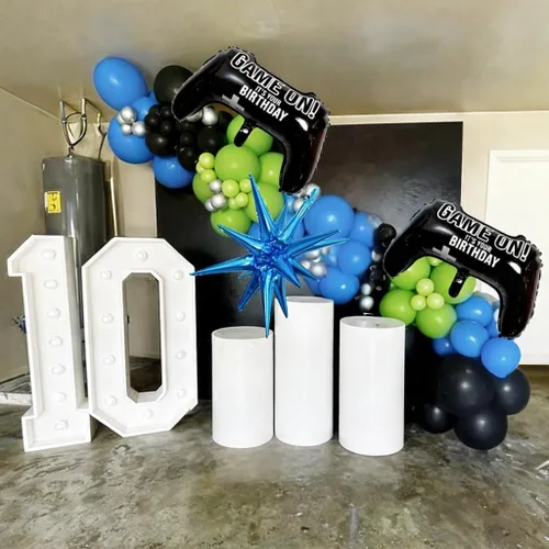 Vista 2 de Jobkoo Kit de Guirnalda de Arco de Globos de Videojuegos con Globos de Papel Metálico de Controlador de Juego Globos de Látex Azules Verdes Negros