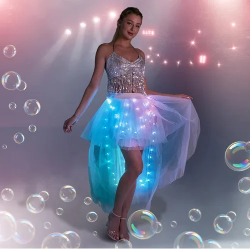 Vista 5 de Falda larga de tul LED Falda multicolor inteligente iluminada para rave tutú para mujer