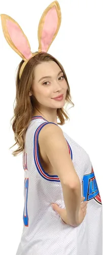 Vista 4 de Funcredible Diademas de orejas de conejo grises y suaves, diademas de orejas de conejo, accesorios de disfraz de conejo, orejas de conejo flexibles